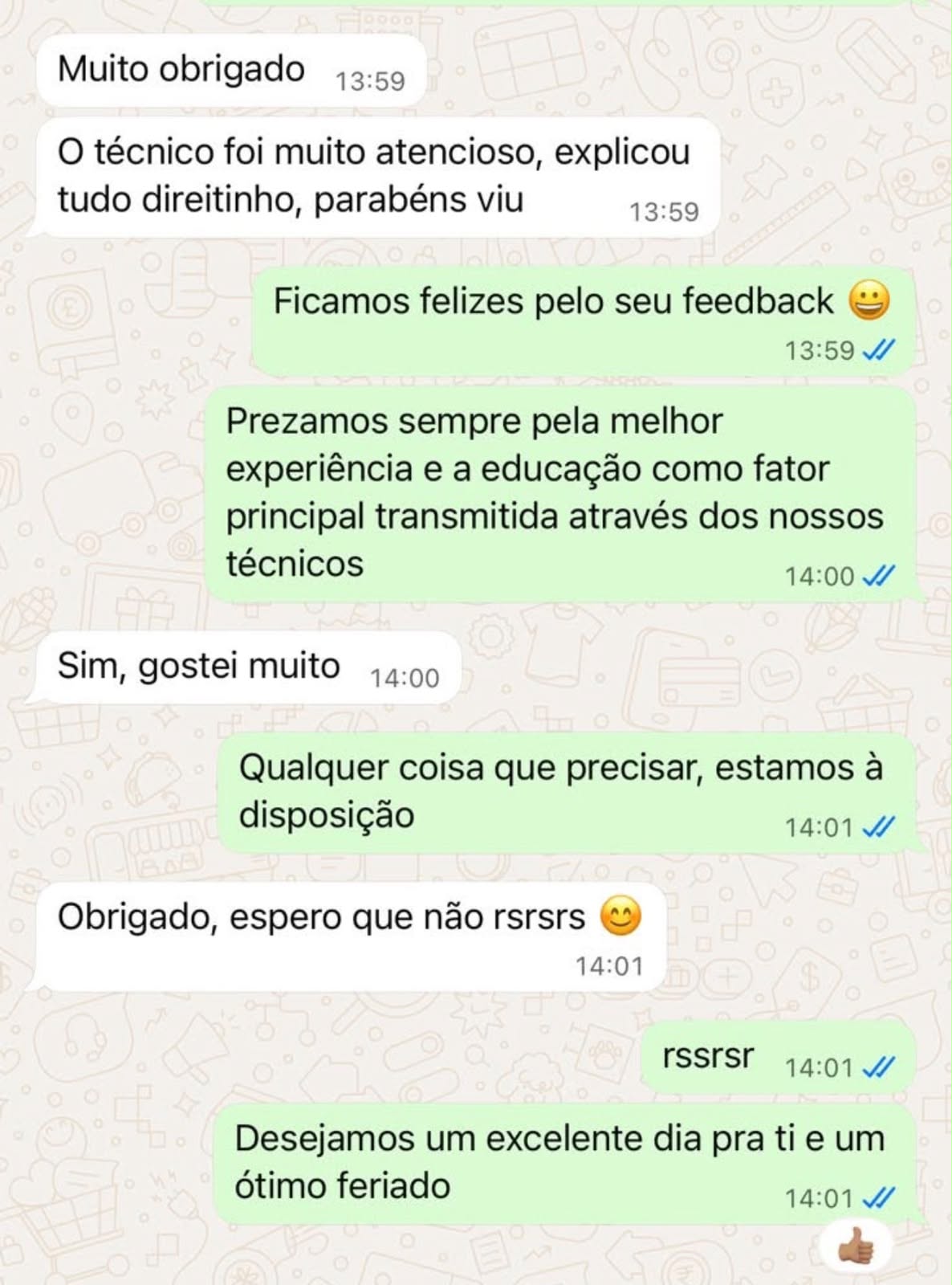 Avaliação de Cliente satisfeito enviada por WhatsApp